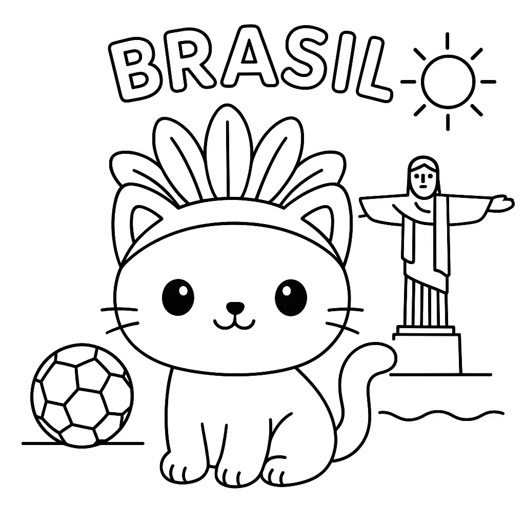 Gato en Brasil para colorear ❤️ | Minenito