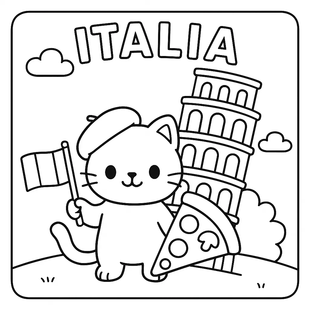 Gato en Italia para colorear ❤️ | Minenito