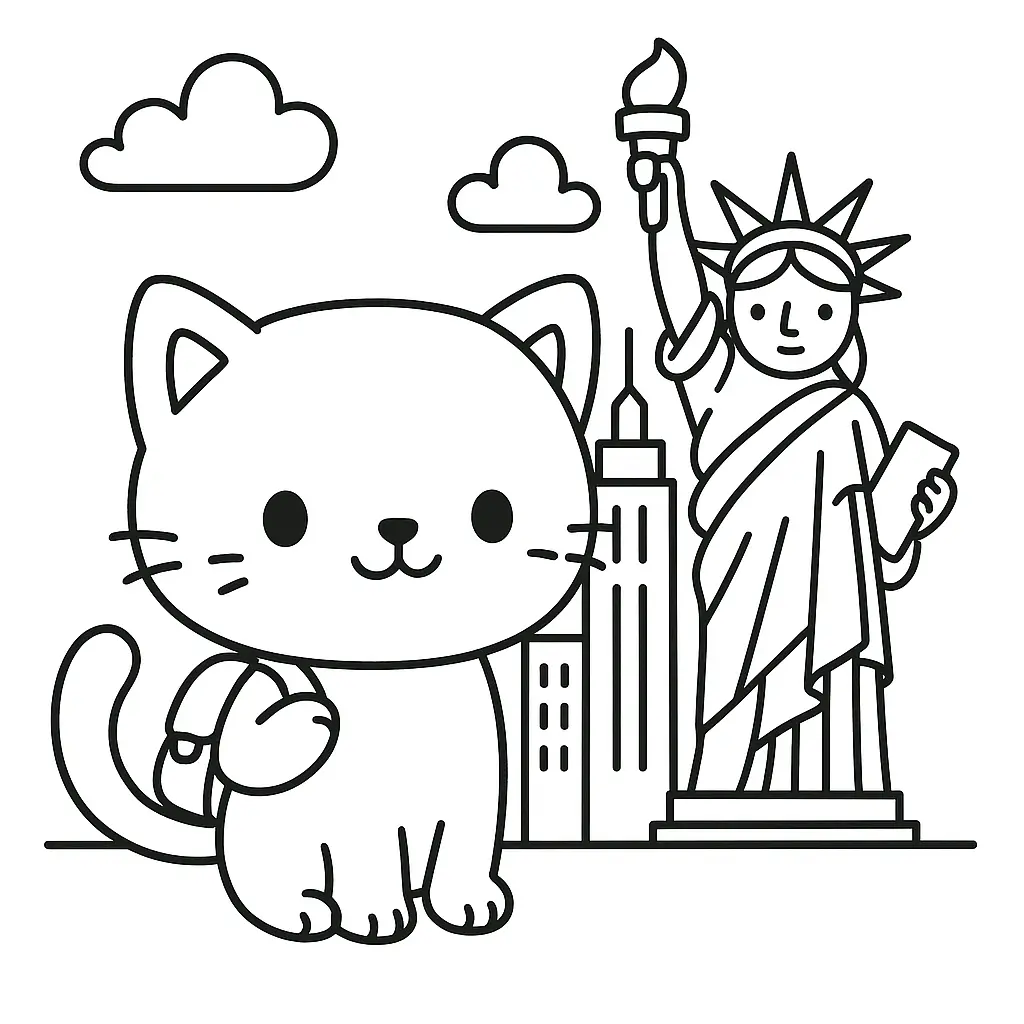 Gato en Nueva York para colorear ❤️ | Minenito