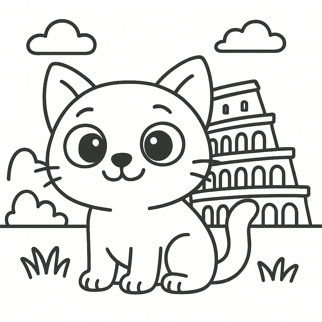 Gato en Roma para colorear ❤️ | Minenito