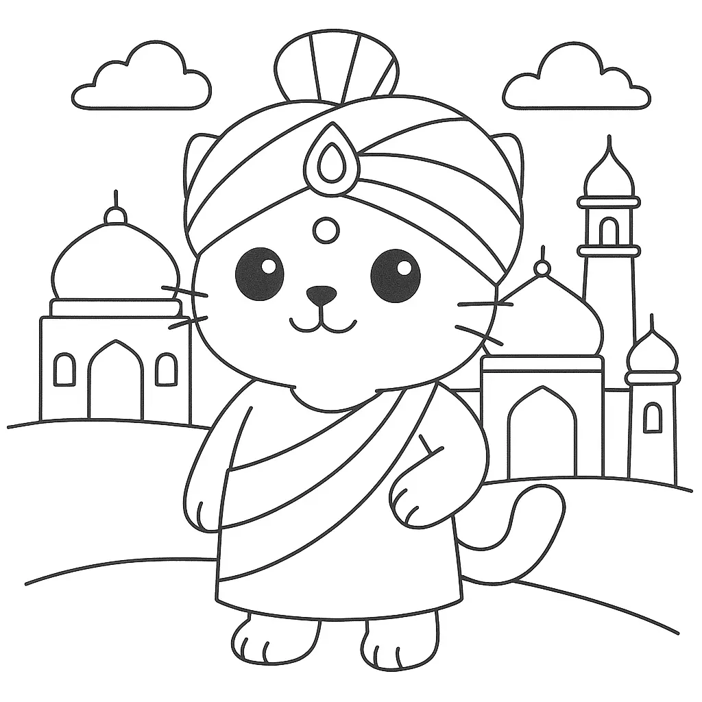 Gato en la India para colorear ❤️ | Minenito