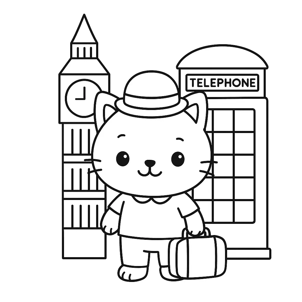 Gato en Londres para colorear ❤️ | Minenito