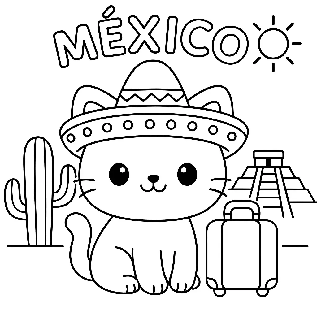 Gato en México para colorear ❤️ | Minenito