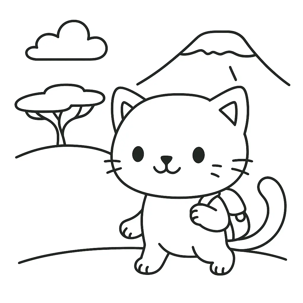 Gato en Monte Fuji para colorear ❤️ | Minenito