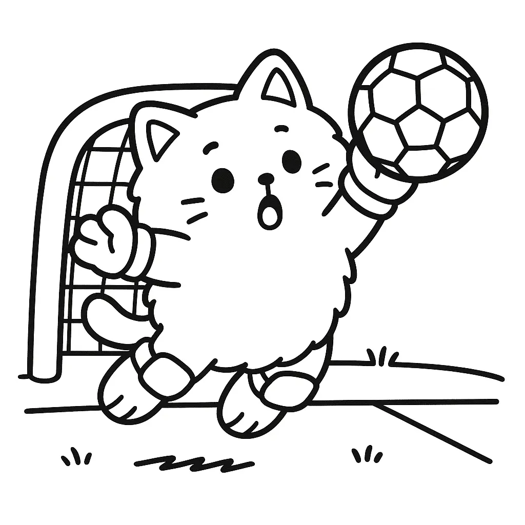Gatito portero de fútbol parando un gol para colorear ❤️ | Minenito