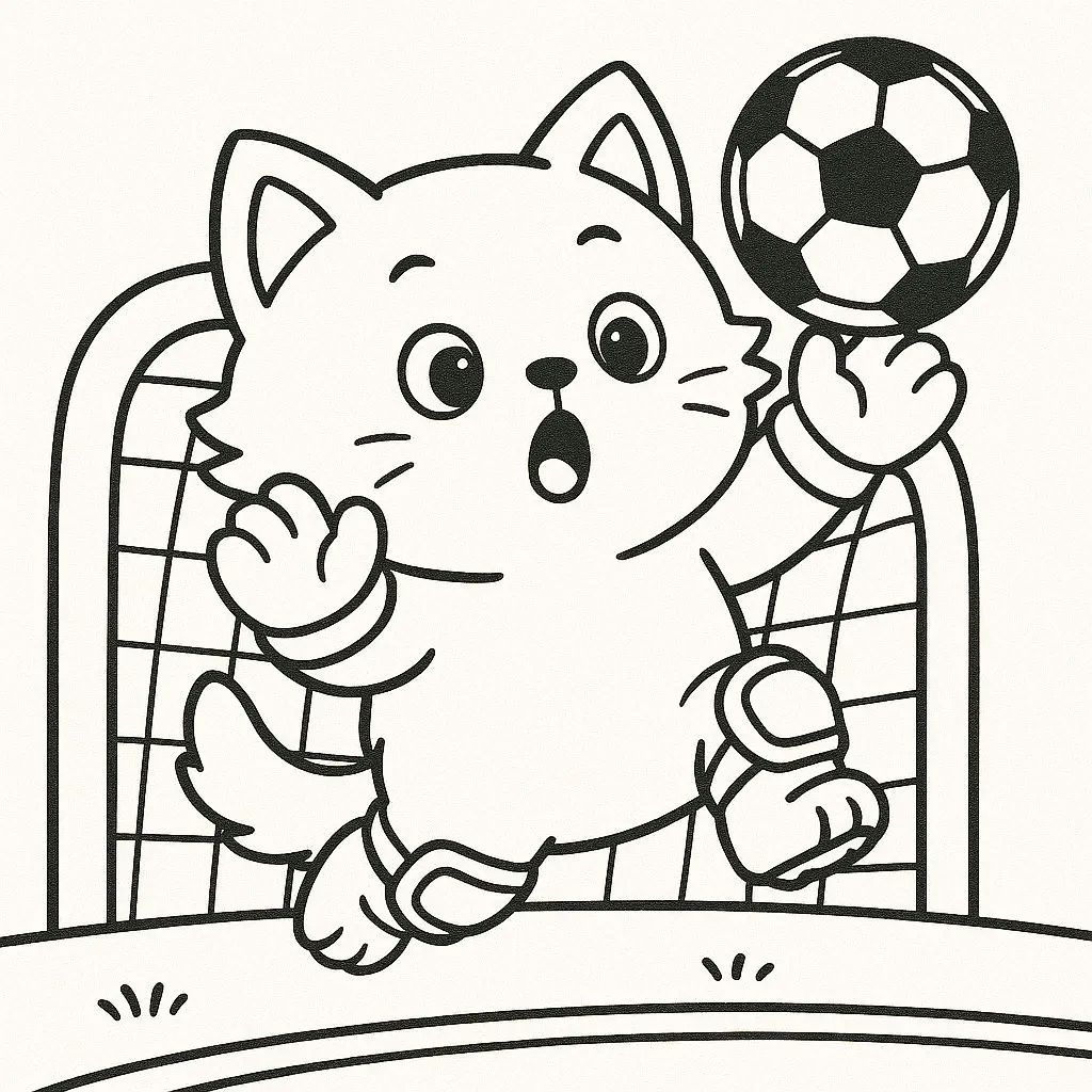 Gatito portero de fútbol parando un lanzamiento para colorear ❤️ | Minenito