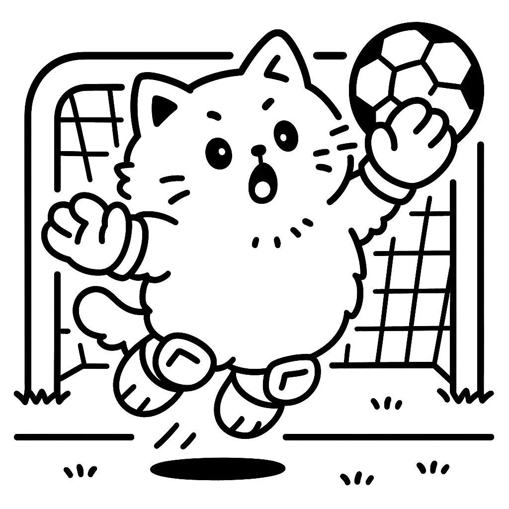 Gatito de portero de fútbol para colorear ❤️ | Minenito