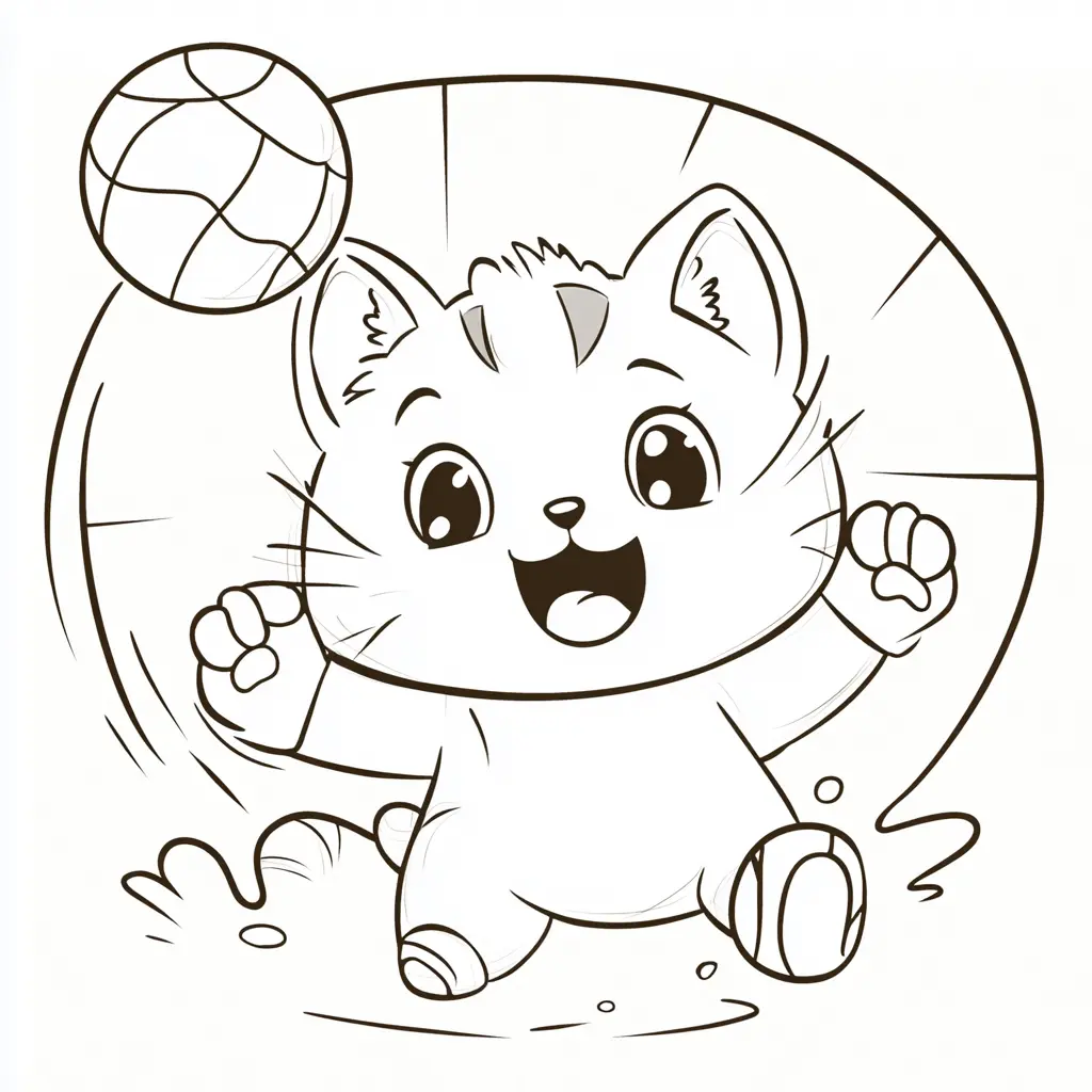 Gato jugando con pelota para colorear ❤️ | Minenito