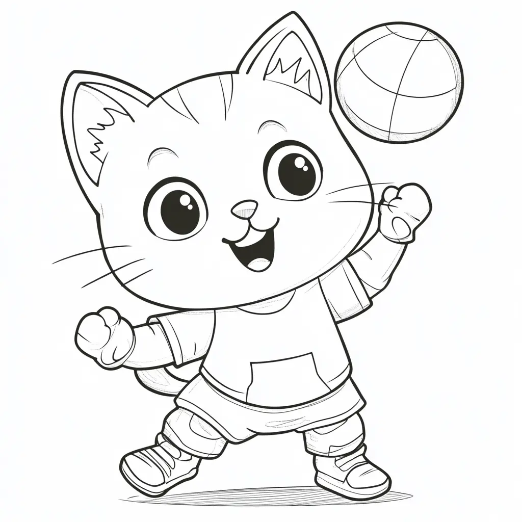 Gracioso gato jugando con pelota para colorear ❤️ | Minenito