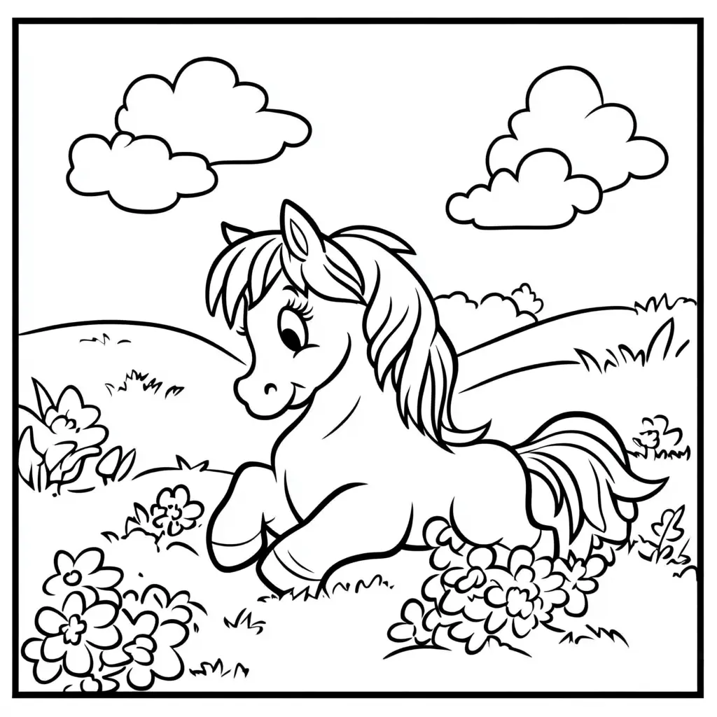 Caballo en el prado: Dibujos de caballos para colorear ❤️ | Minenito