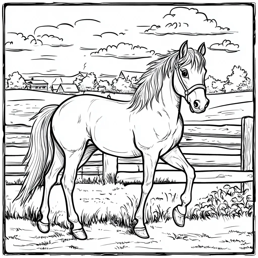Caballo en el pueblo: Dibujos de caballos para colorear ❤️ | Minenito