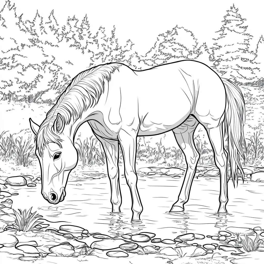Caballo en la naturaleza: Dibujos de caballos para colorear ❤️ | Minenito