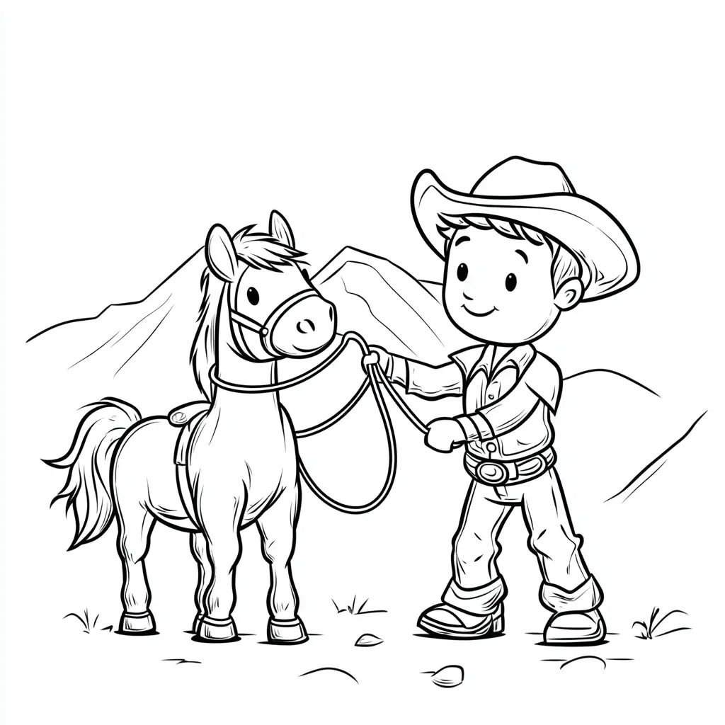 Caballo miniatura y cowboy: Dibujos de caballos para colorear ❤️ | Minenito