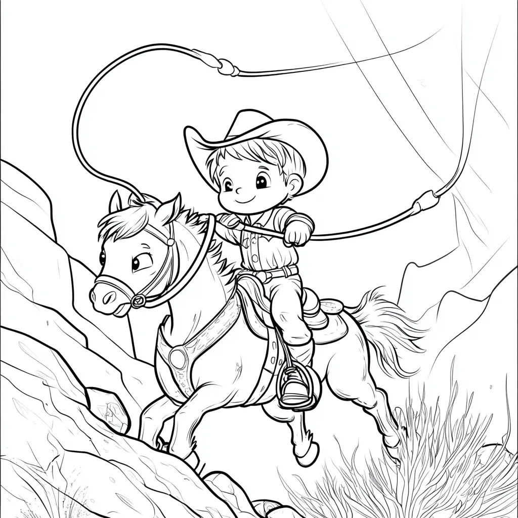 Caballo y vaquero en la montaña: Dibujos de caballos para colorear ❤️ | Minenito