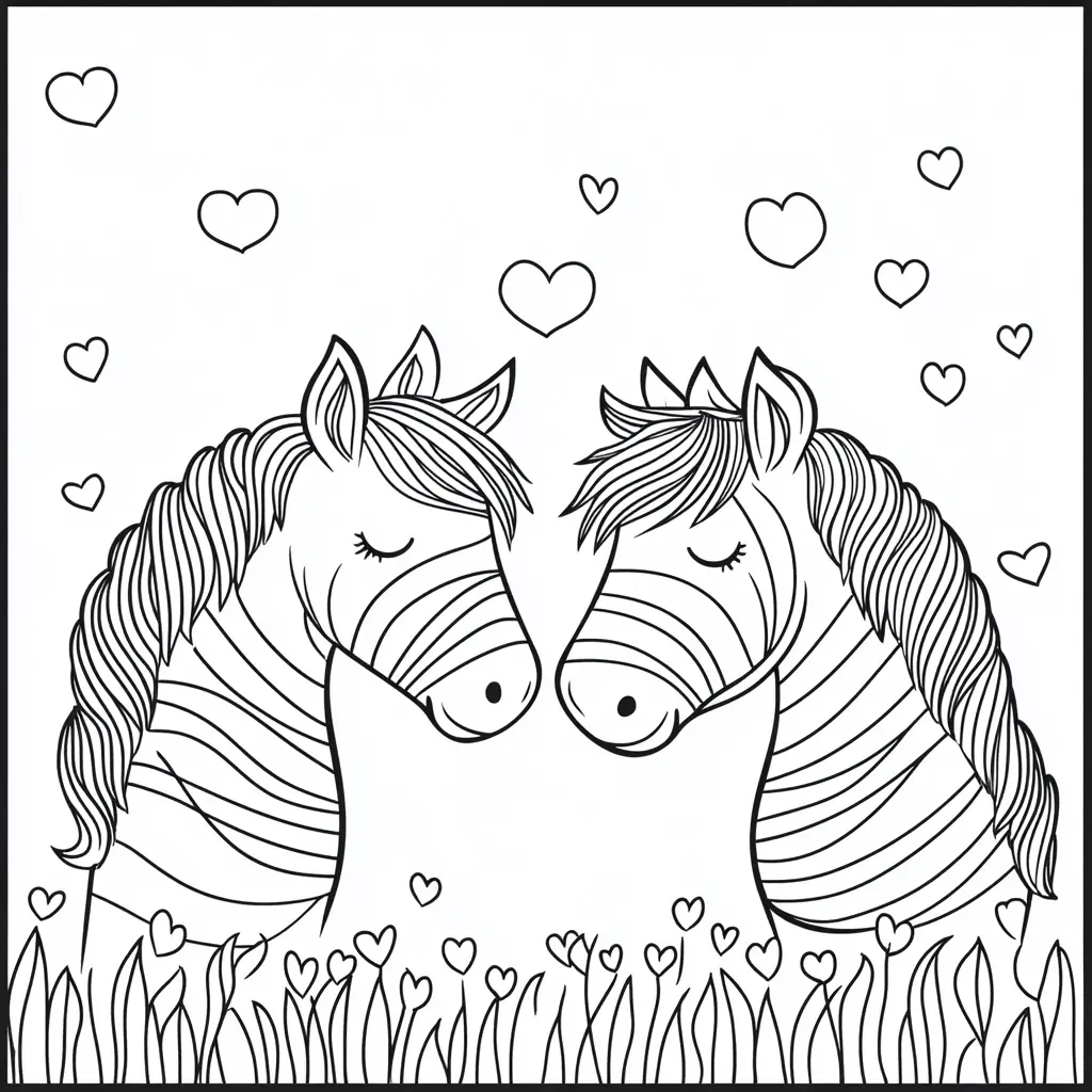 Caballos que se quieren: Dibujos de caballos para colorear ❤️ | Minenito