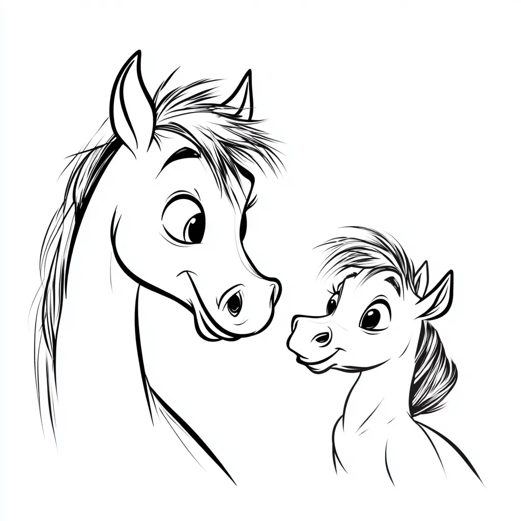 Caricatura de caballo y potro: Dibujos de caballos para colorear ❤️ | Minenito