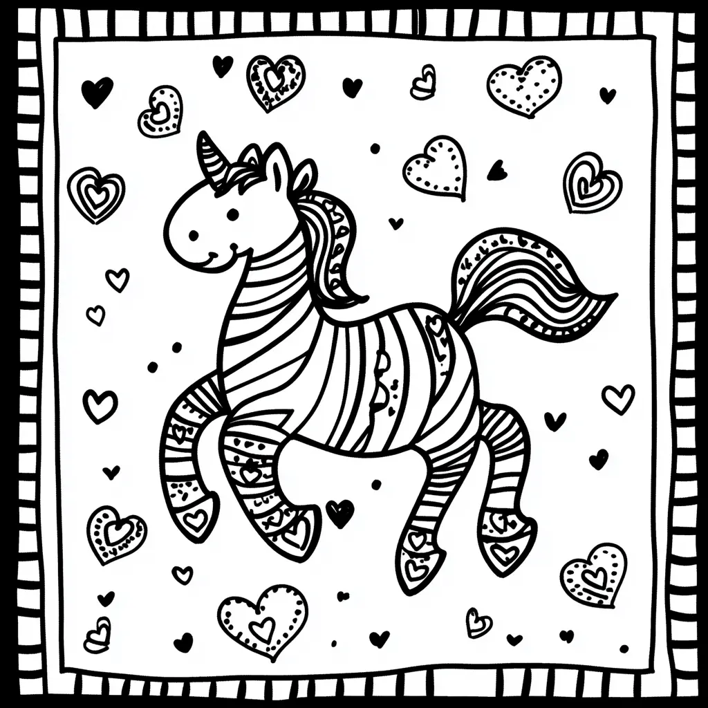 "Cebra con cuerno y corazones" Dibujos de cebras para colorear ❤️ | Minenito