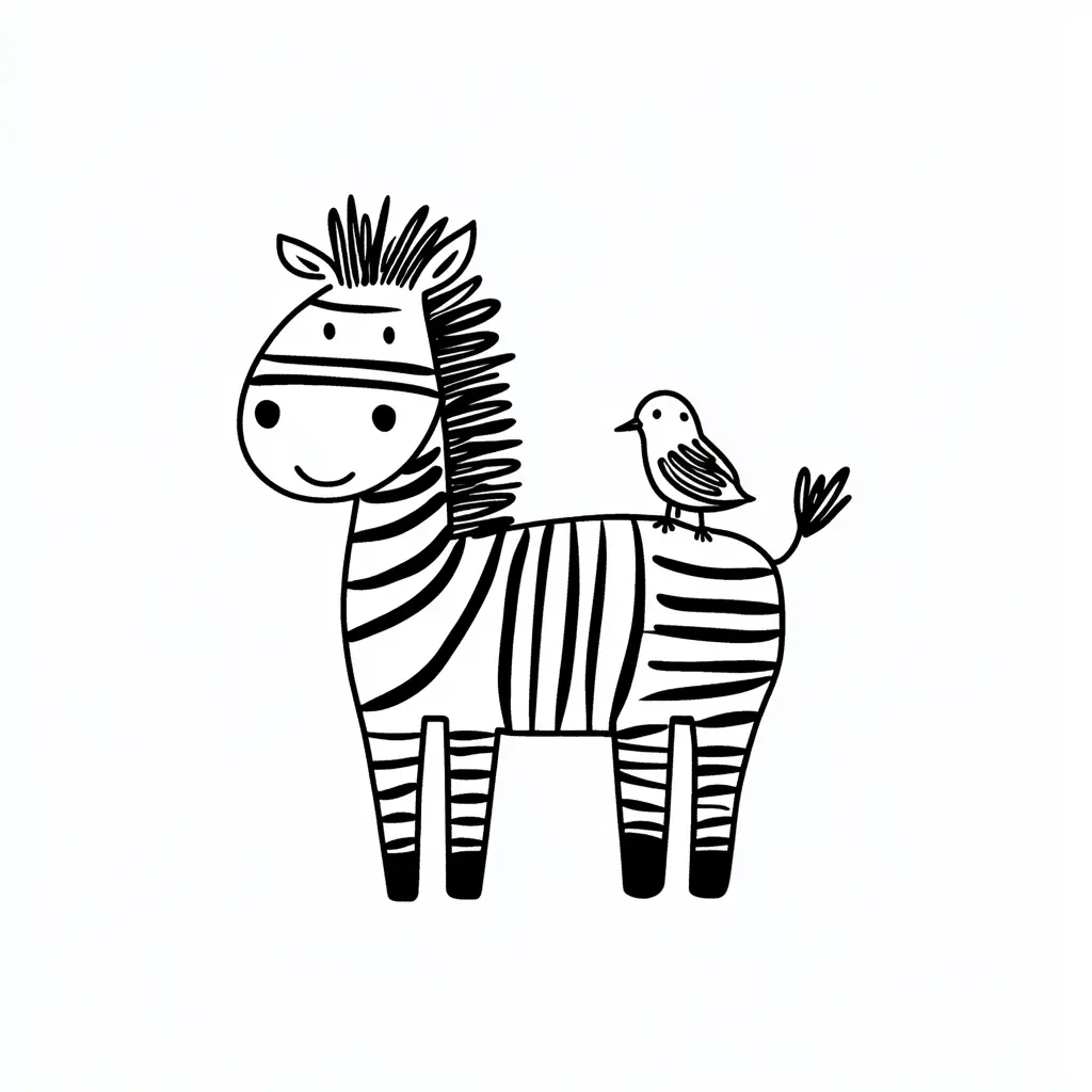 "Cebra con su amigo pájaro" Dibujos de cebras para colorear ❤️ | Minenito