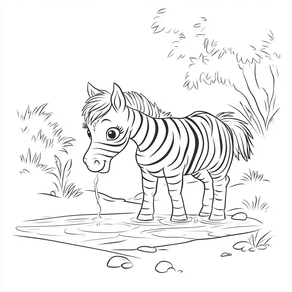 "Cebra tranquila en el agua" Dibujos de cebras para colorear ❤️ | Minenito