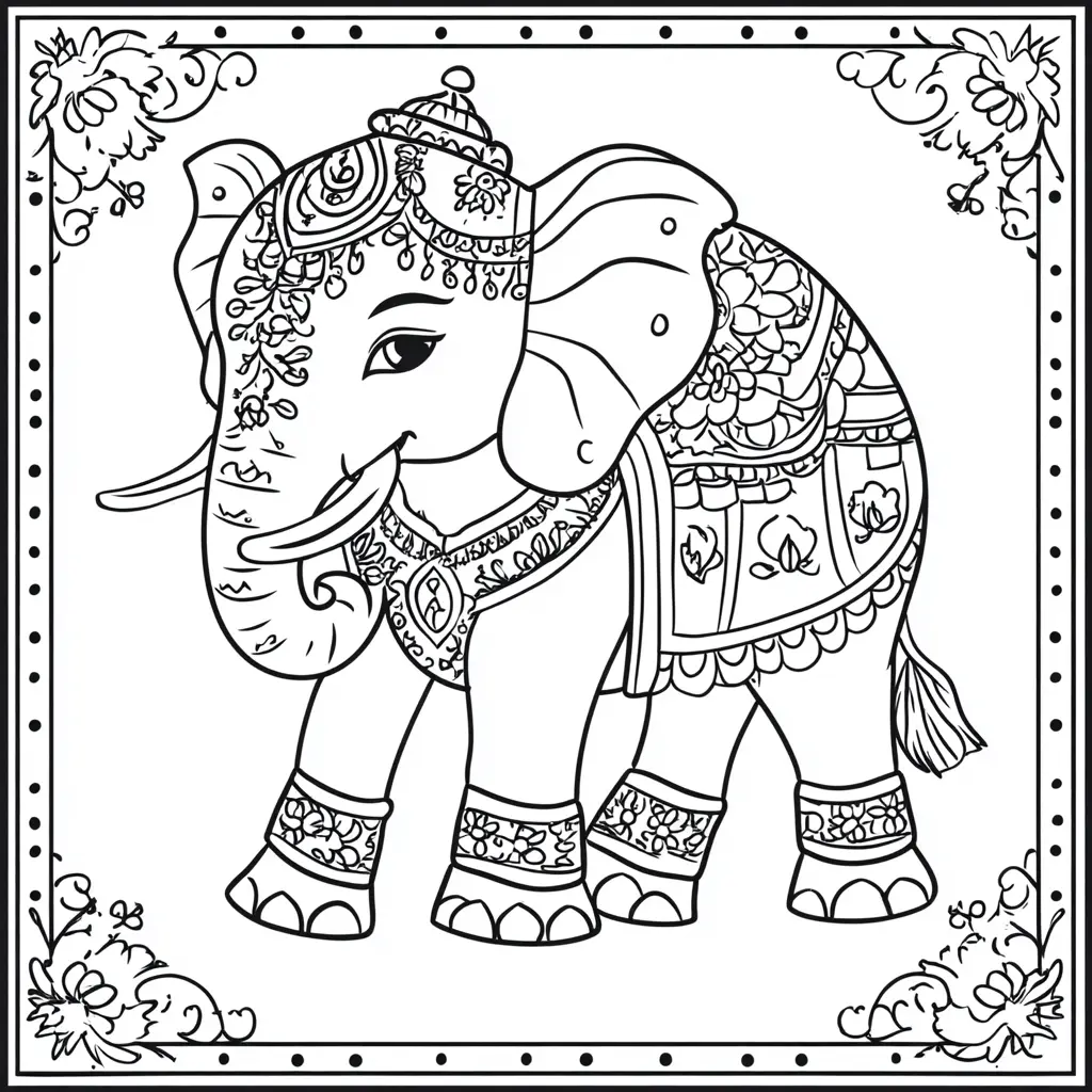 "Elefante con Tela y Joyas" Dibujos de elefantes para colorear ❤️ | Minenito