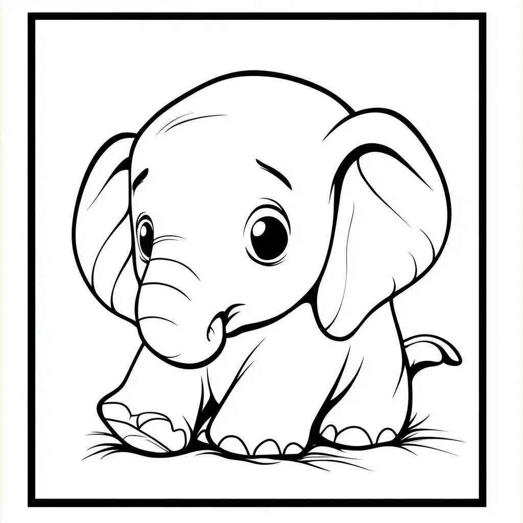 "Elefante Bebé Sentado con Ojos Grandes" Dibujos de elefantes para colorear ❤️ | Minenito