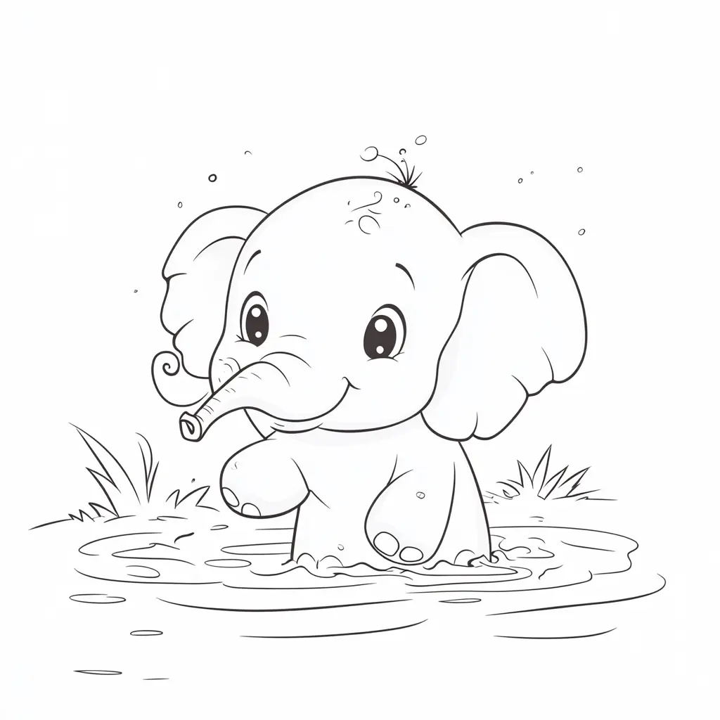 "Elefante Bebé Bañándose" Dibujos de elefantes para colorear ❤️ | Minenito