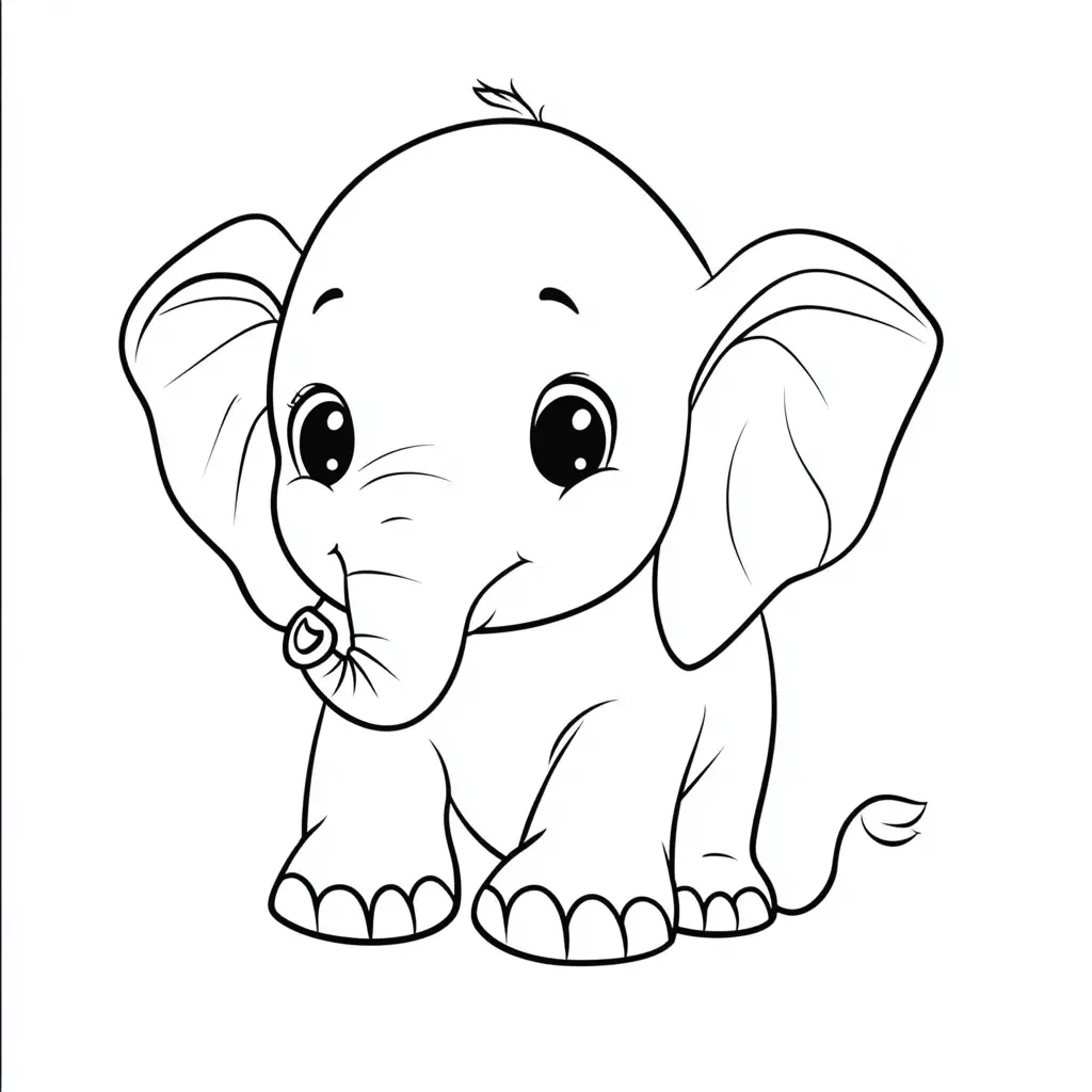 "Elefante Bebé Sonriente con Ojos Grandes" Dibujos de elefantes para colorear ❤️ | Minenito