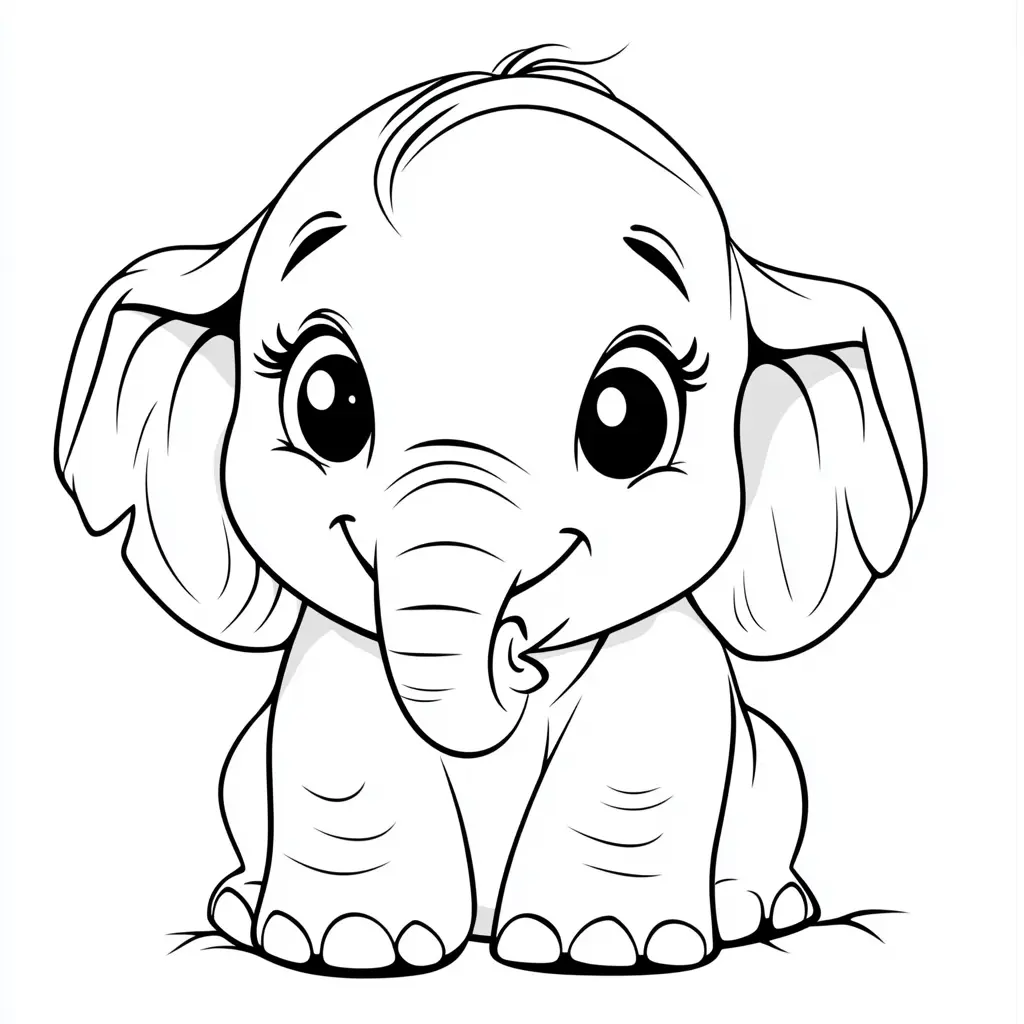 "Elefante Bebé Sonriente con Ojos Brillantes" Dibujos de elefantes para colorear ❤️ | Minenito