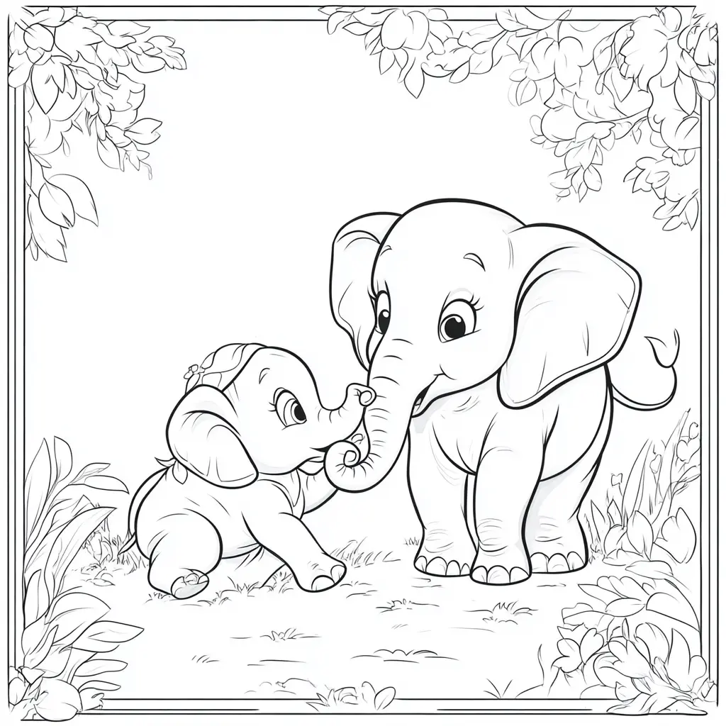 "Elefante Mamá y su Bebé en el Bosque" Dibujos de elefantes para colorear ❤️ | Minenito