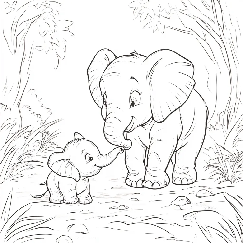 "El Amor entre Mamá y Bebé Elefante" Dibujos de elefantes para colorear ❤️ | Minenito