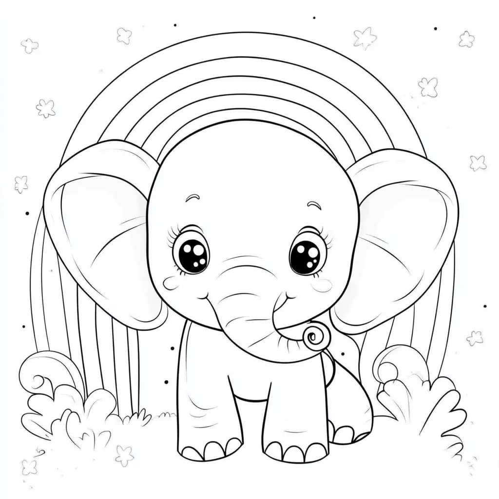 "Elefante Bebé y su Arcoíris de Sueños" Dibujos de elefantes para colorear ❤️ | Minenito