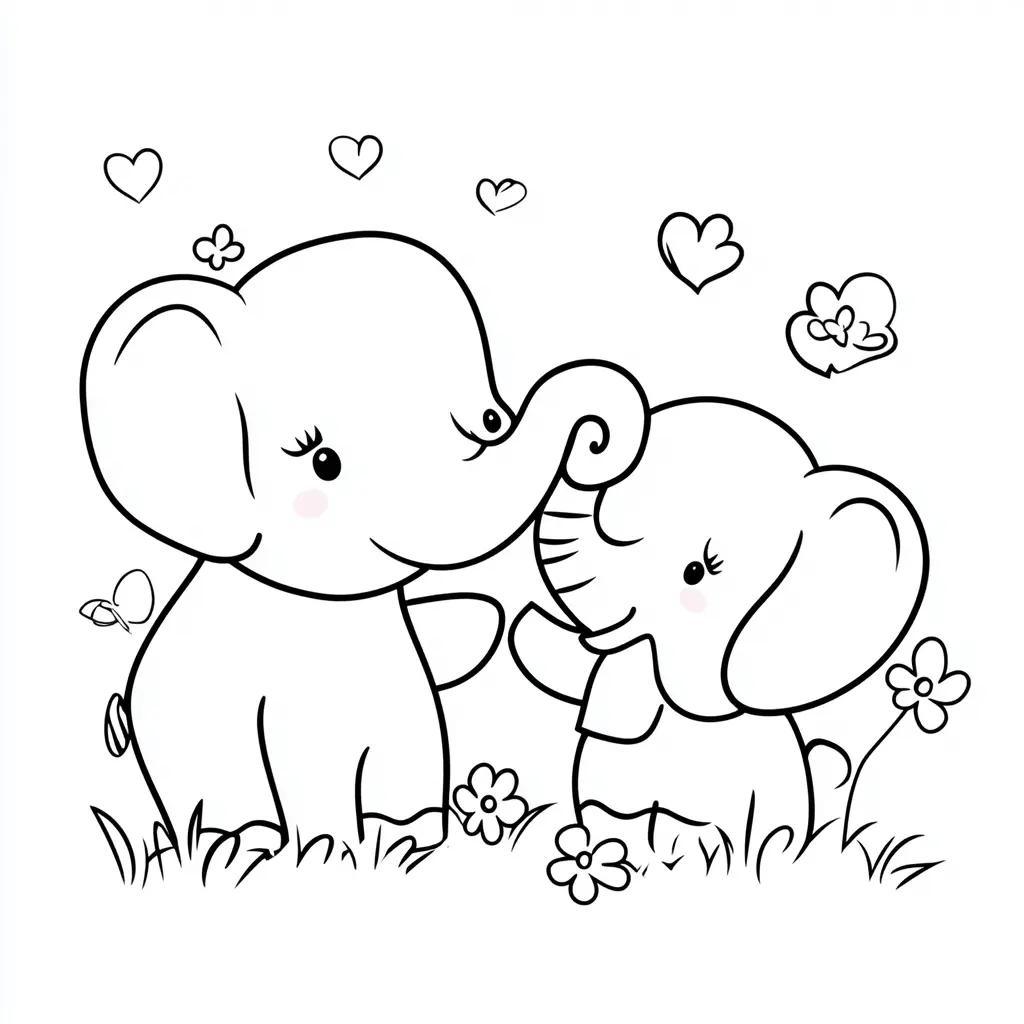 "Mamá Elefante y su Bebé en un Abrazo de Amor" Dibujos de elefantes para colorear ❤️ | Minenito
