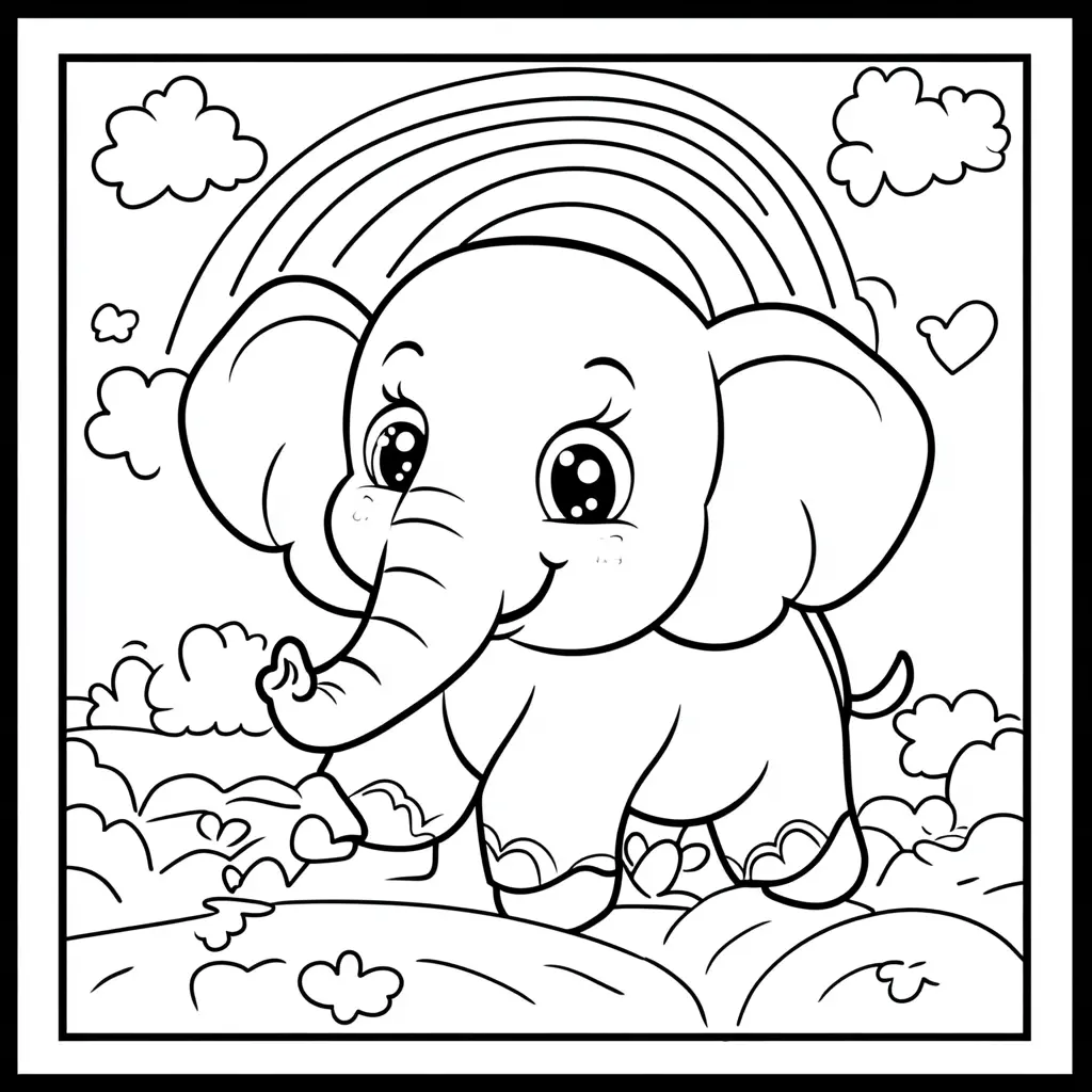 "Elefante Bebé bajo el Arcoíris Mágico" Dibujos de elefantes para colorear ❤️ | Minenito