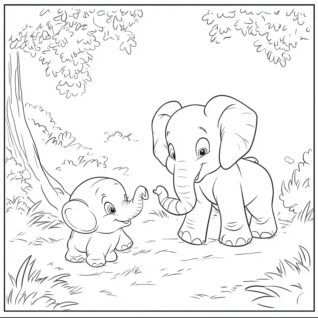 "Dos Elefantes Bebés Jugando en el Bosque" Dibujos de elefantes para colorear ❤️ | Minenito