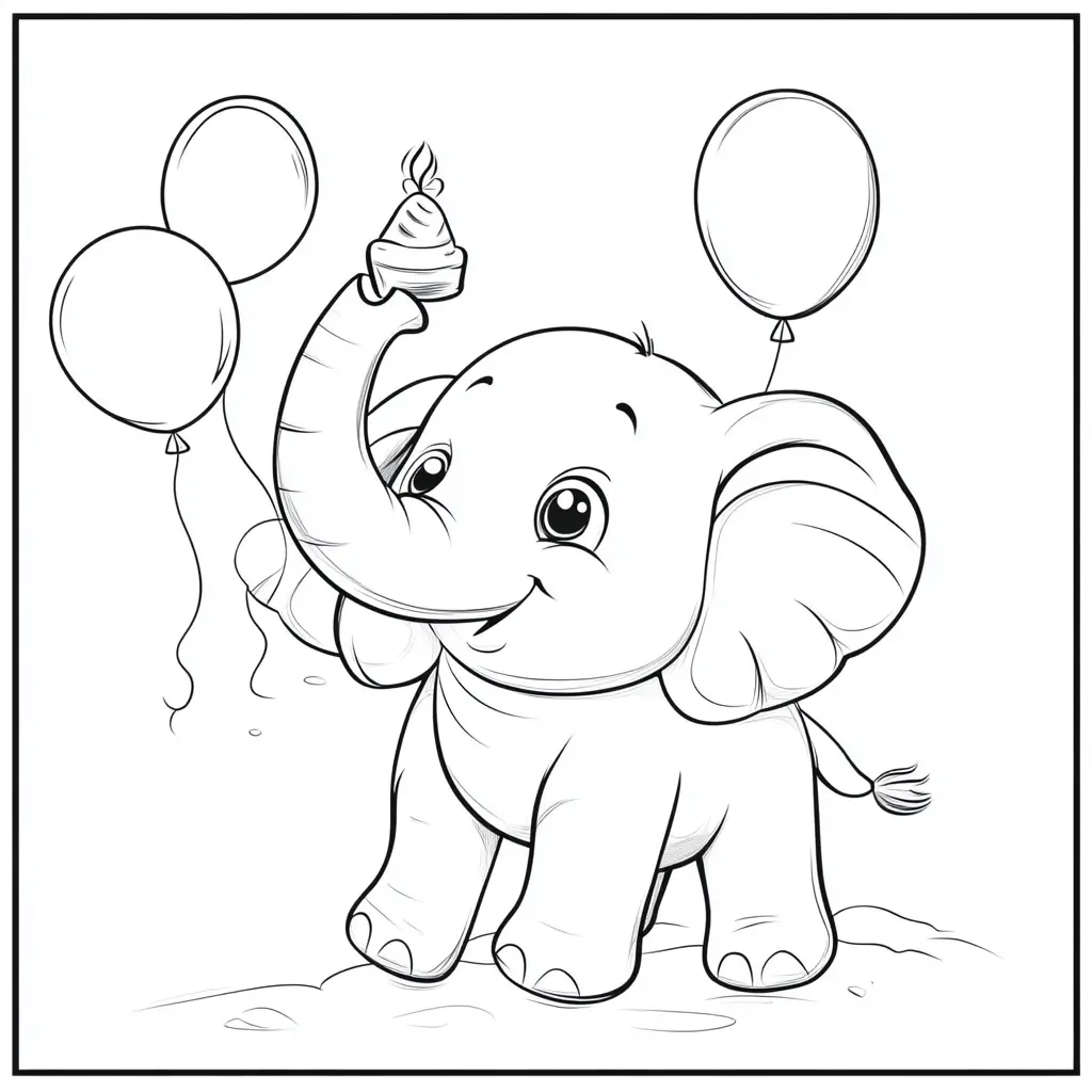"Elefante Bebé Celebrando su Cumpleaños" Dibujos de elefantes para colorear ❤️ | Minenito