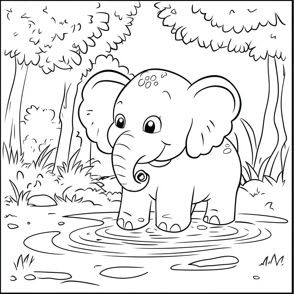 "El Elefante y su Baño de Verano" Dibujos de elefantes para colorear ❤️ | Minenito