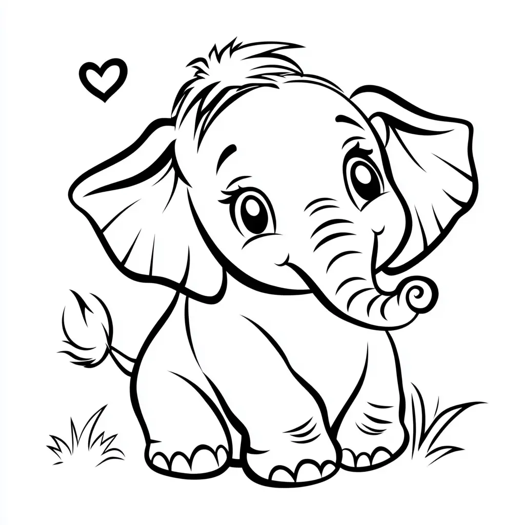 "Elefante Bebé con un Corazón de Amor" Dibujos de elefantes para colorear ❤️ | Minenito