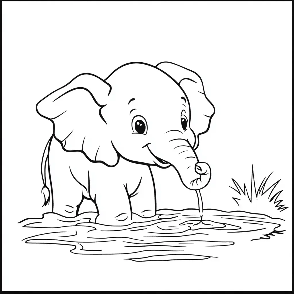 "Elefante Bebé Bebiendo Agua del Charco" Dibujos de elefantes para colorear ❤️ | Minenito
