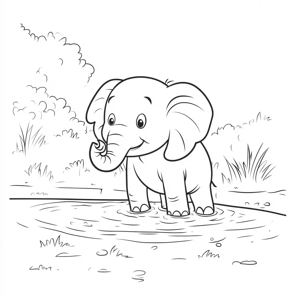 "Fiesta de Agua del Elefante Bebé" Dibujos de elefantes para colorear ❤️ | Minenito