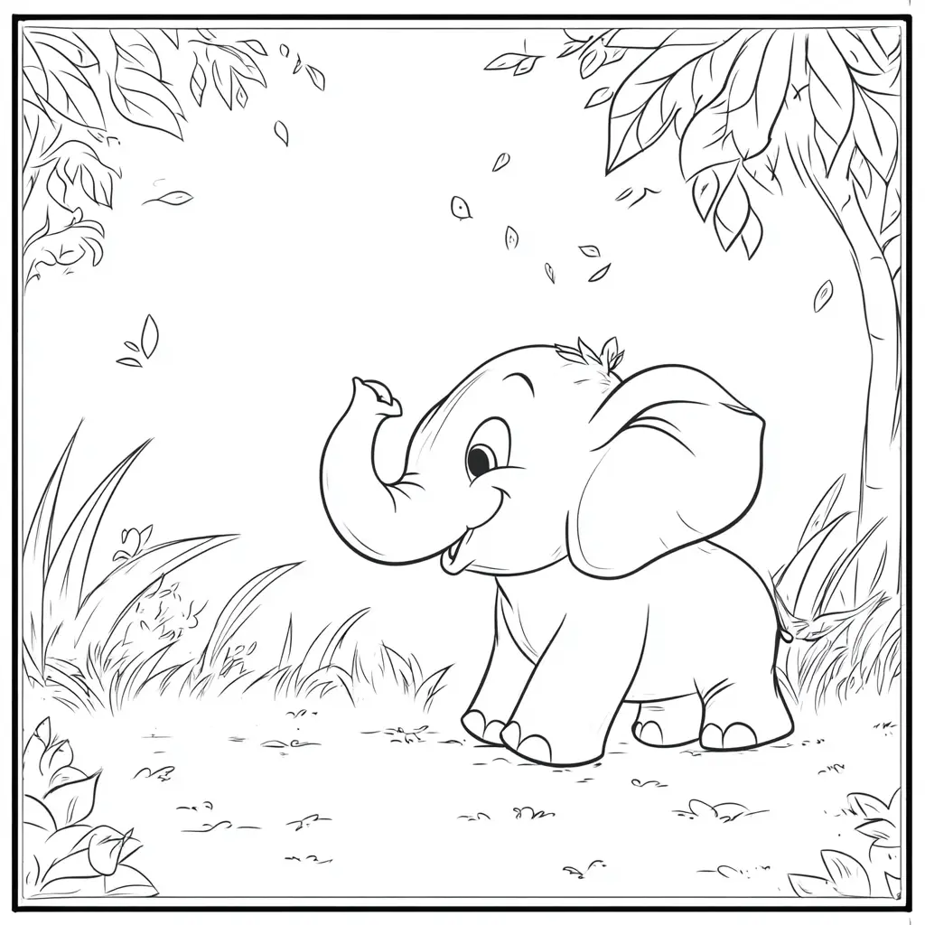 "Elefante Bebé en un Día de Otoño" Dibujos de elefantes para colorear ❤️ | Minenito