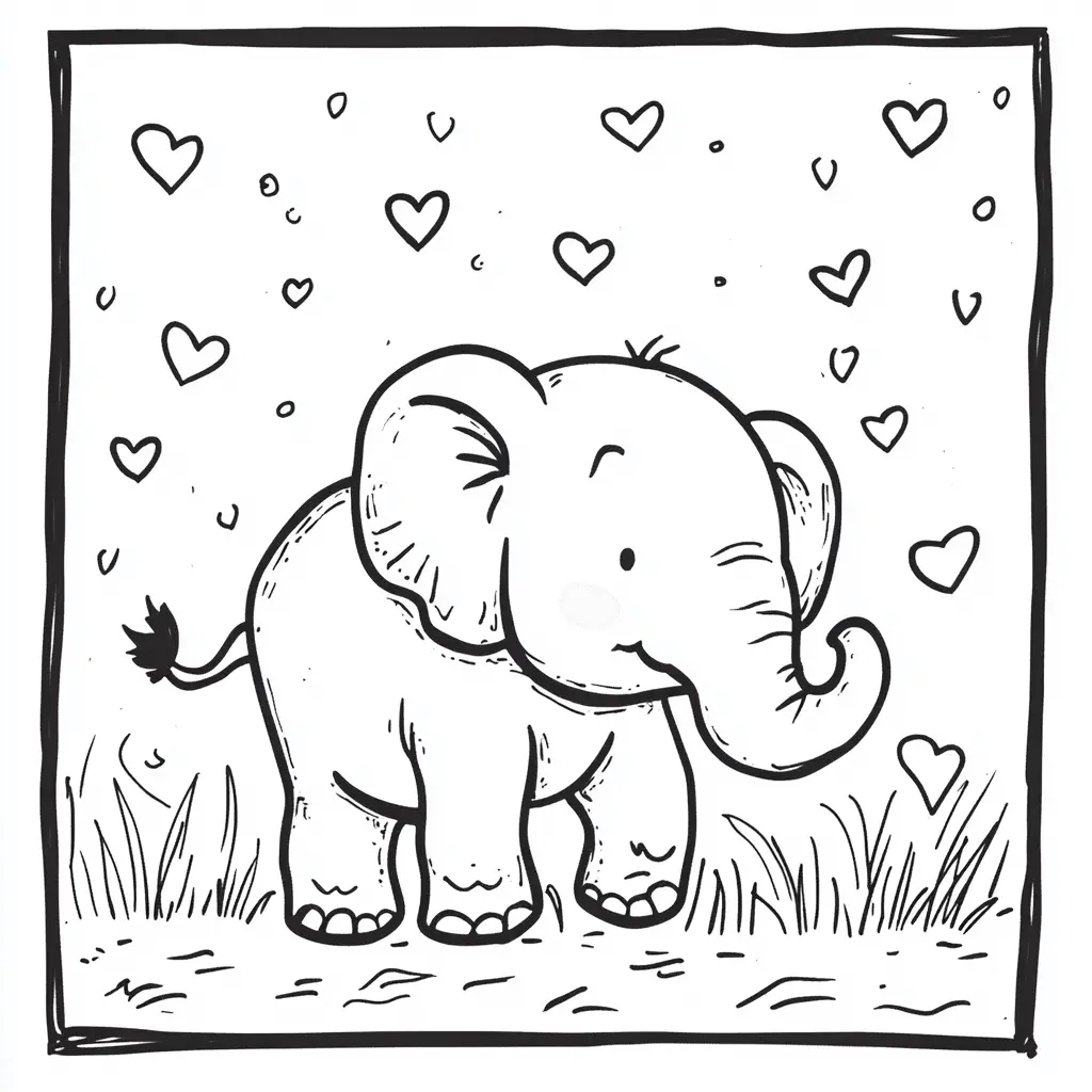"Elefante Bebé con Corazones en el Aire" Dibujos de elefantes para colorear ❤️ | Minenito