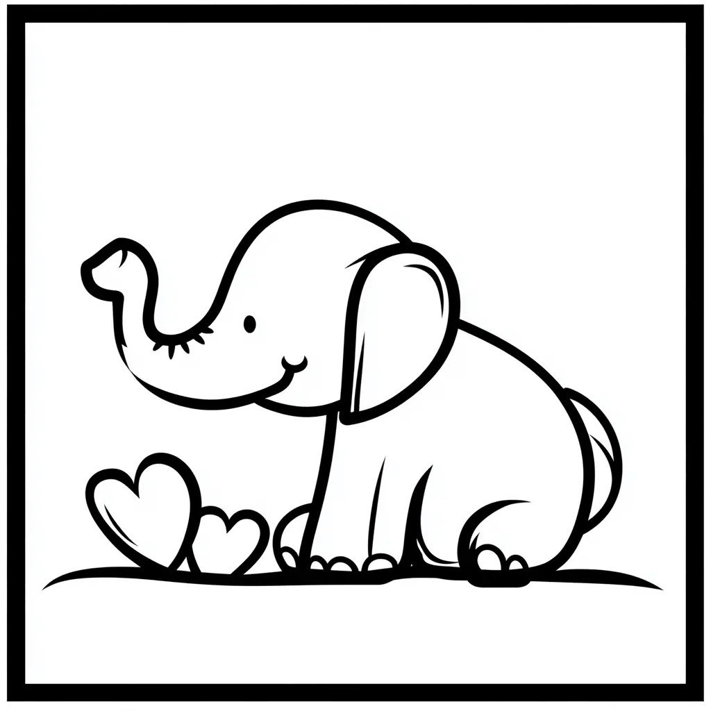 "Elefante Bebé con Corazones al Lado" Dibujos de elefantes para colorear ❤️ | Minenito