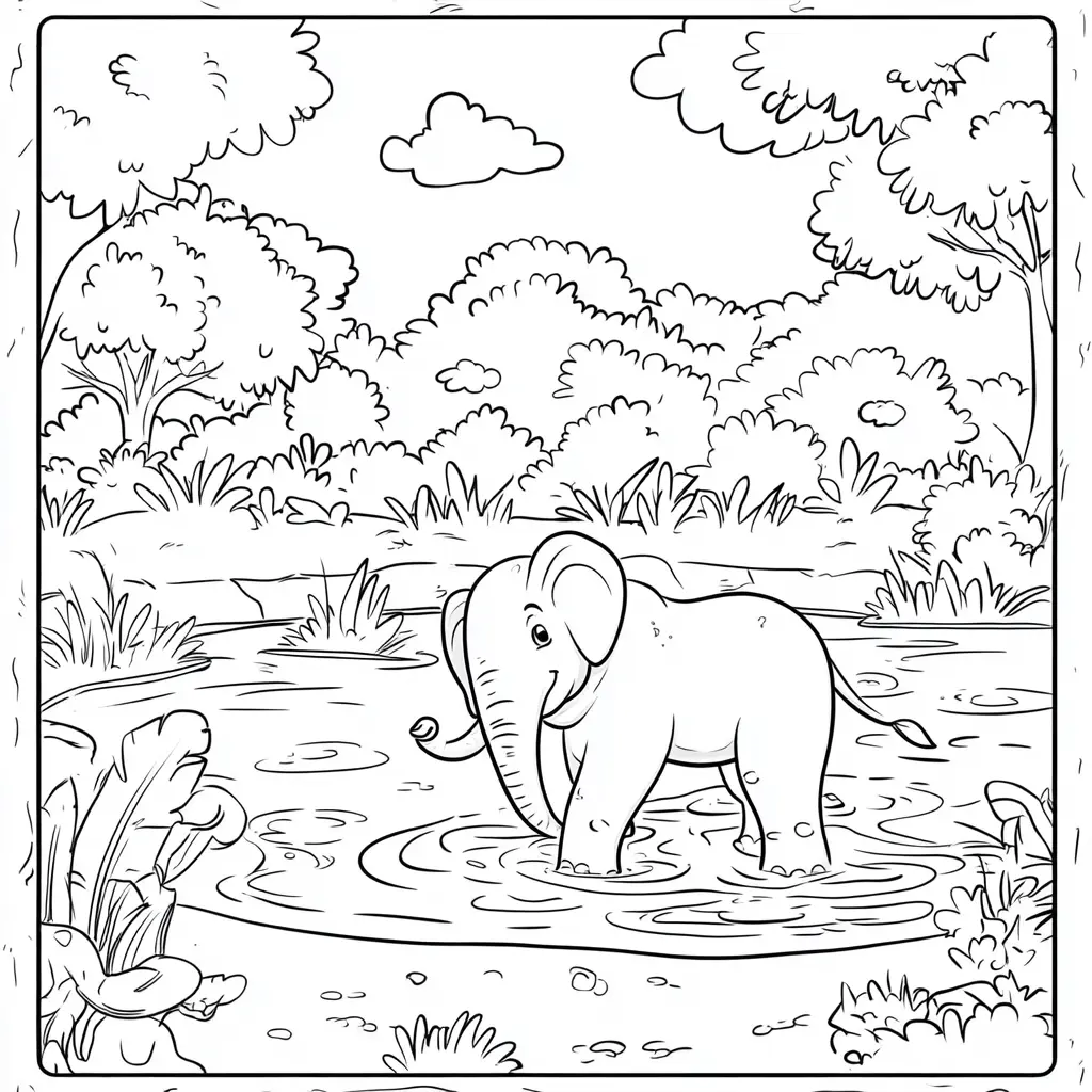 "El Elefante Feliz en el Agua" Dibujos de elefantes para colorear ❤️ | Minenito