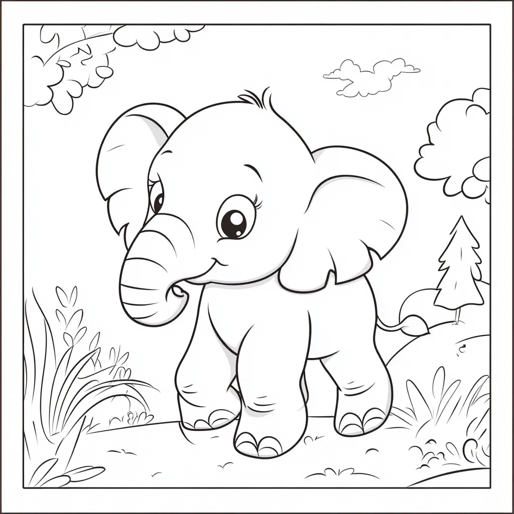 "Aventura en el Bosque con el Elefante Bebé" Dibujos de elefantes para colorear ❤️ | Minenito