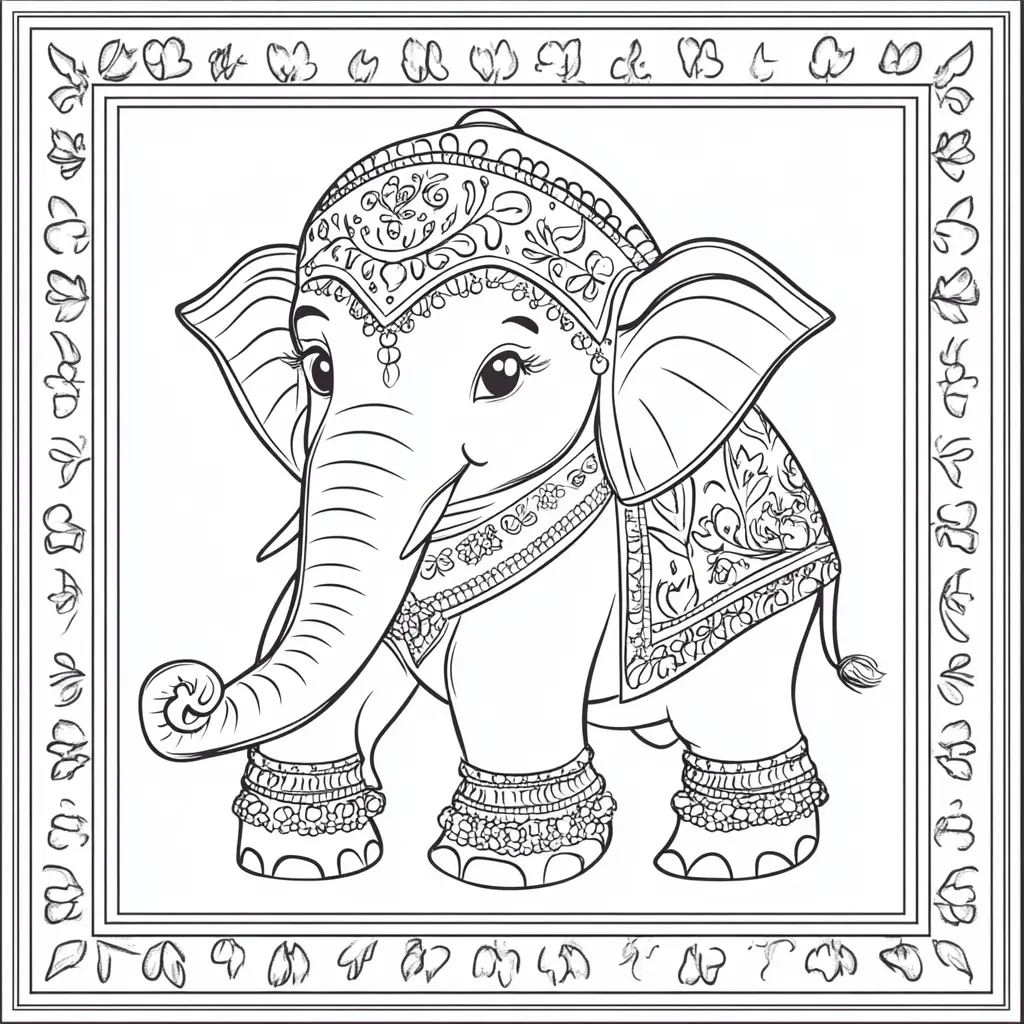"Elefante Ornamentado en Estilo Indio" Dibujos de elefantes para colorear ❤️ | Minenito
