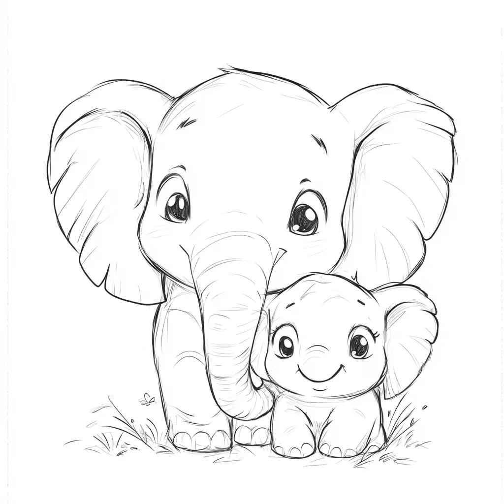 "El Cariño entre Mamá y Bebé Elefante" Dibujos de elefantes para colorear ❤️ | Minenito