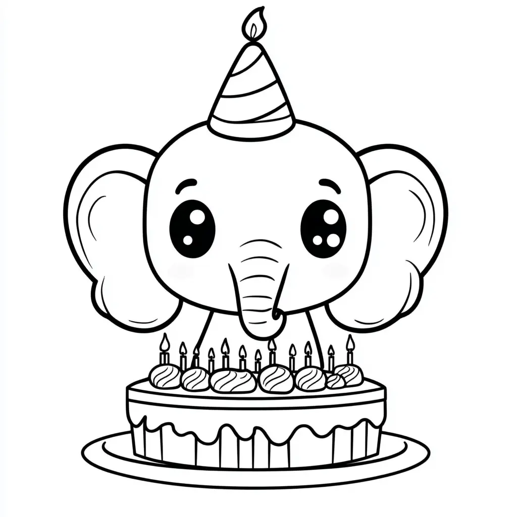 "Elefante Bebé con Pastel y Velas" Dibujos de elefantes para colorear ❤️ | Minenito