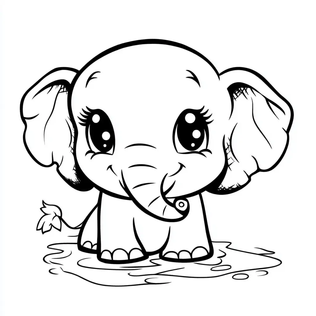 "Pequeño Elefante Se Divierte al Agua" Dibujos de elefantes para colorear ❤️ | Minenito