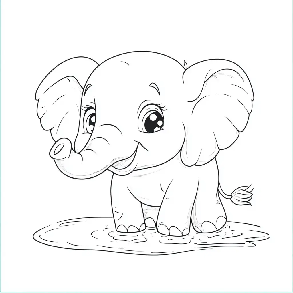 "Colorea al Elefante que Juega en el Charco" Dibujos de elefantes para colorear ❤️ | Minenito