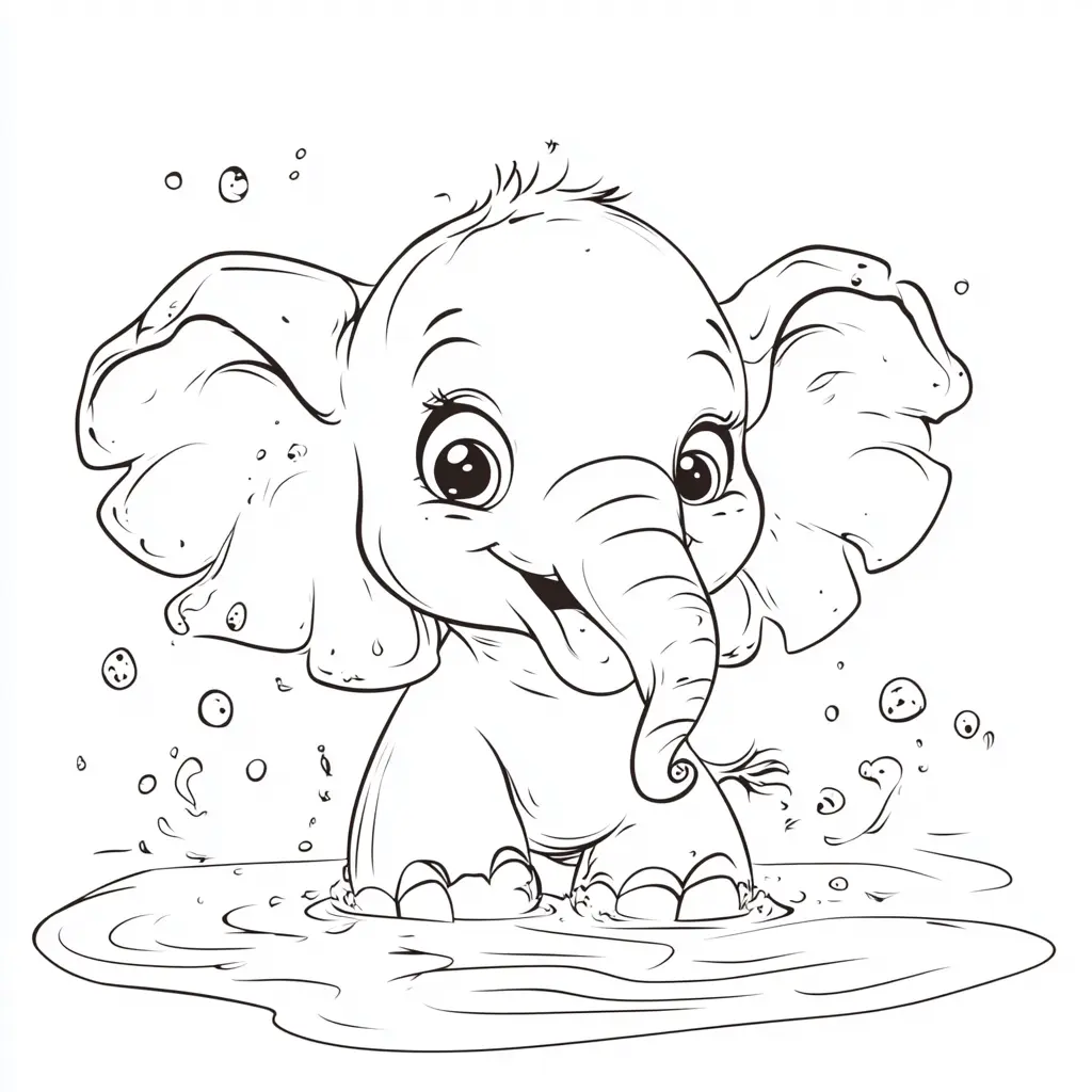 "El Elefante Feliz en el Agua" Dibujos de elefantes para colorear ❤️ | Minenito